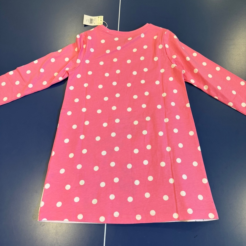 Size 8-9 Mini Boden Festive Scene Applique Tunic in Bright Pink Pin Spot Dogs - Picture 4 of 5